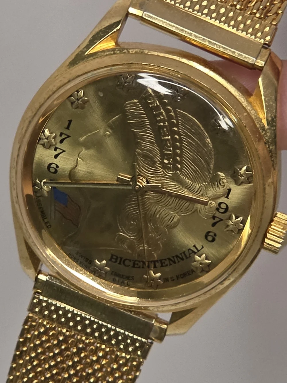 Gold Bicentennial Men’s Dress Watch with Gold Mesh Bracelet
